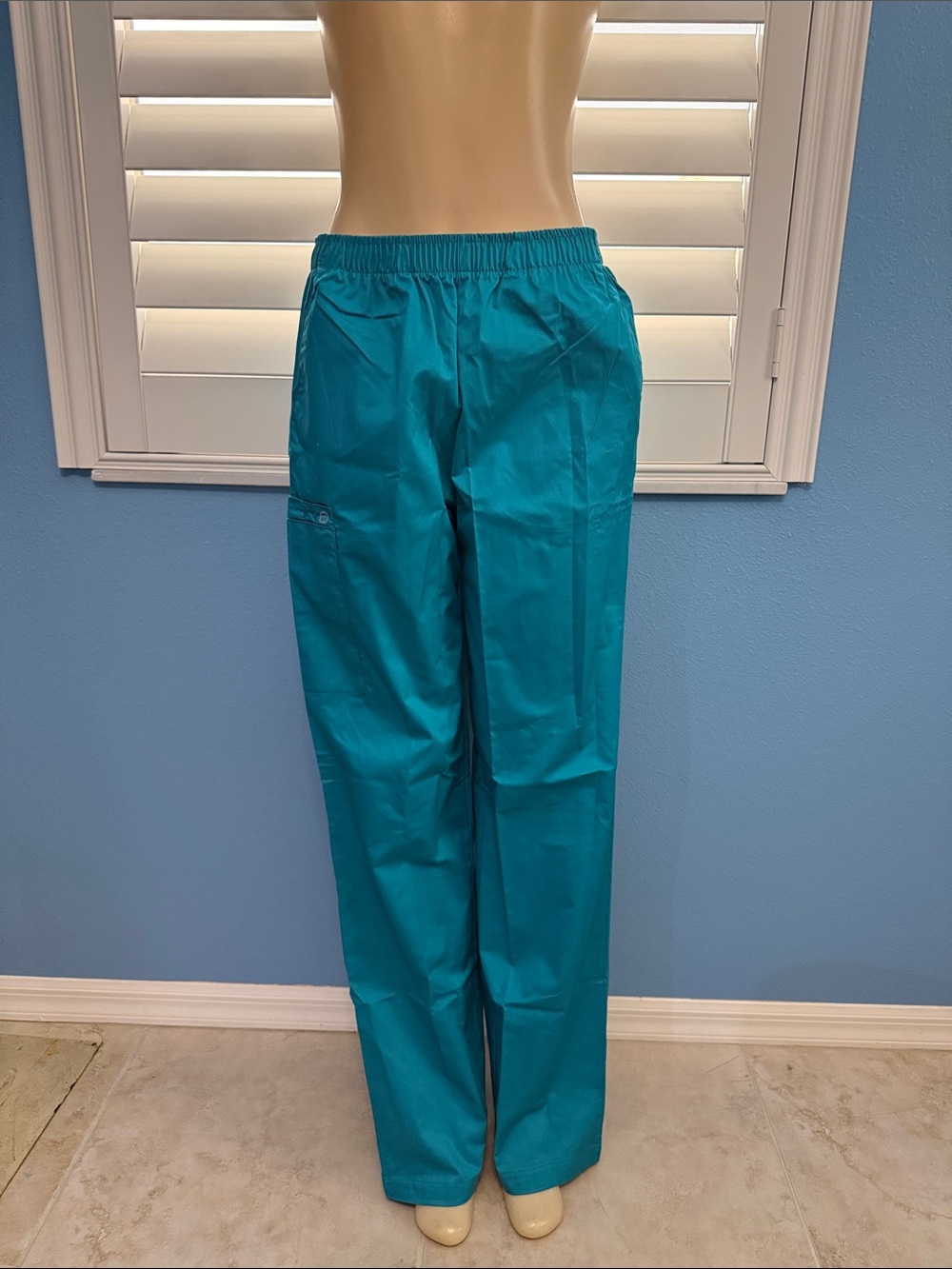 Unisex Teal Elastic-Waist Scrub pants: LARGE AND TALL LENGTH
